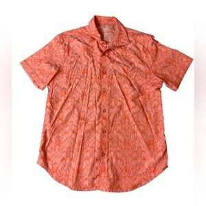 Robert Graham Orange Damask Paisley Short Sleeve Button Down Shirt Large